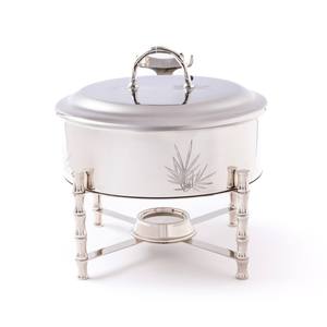 Wholesale Luxury Stainless Steel Chafing Dish Bulk Round <b>Buffet</b> Food Warmer Catering <b>Server</b> with Bamboo Design Legs and Etched - Product Image 1