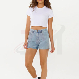 Shorts de Mezclilla para Mujer, Cintura Alta, Casuales, de Verano, con Logotipo Personalizado, Ropa Urbana, Fabricante de Ropa OEM - Product Image 2