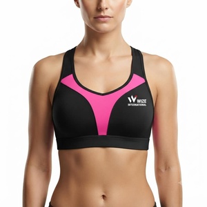 Sujetador deportivo WIZE INTERNATIONAL para mujer, estilo racerback, con bloques de color, transpirable, soporte medio, top de fitness con logo frontal - Product Image 1