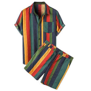 ชุดเซ็ตเสื้อยืดแขนยาวและกางเกงขาสั้นลำลองสำหรับผู้ชาย ผ้าฝ้าย 100% รุ่นใหม่ประจำฤดูร้อน - Product Image 1