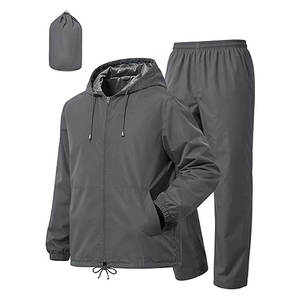 Custom Outdoor Waterproof Hooded <b>Packable</b> Bomber Windbreaker Set Breathable Lightweight <b>Jacket</b> and Pants for Sports and Travel - Product Image 1