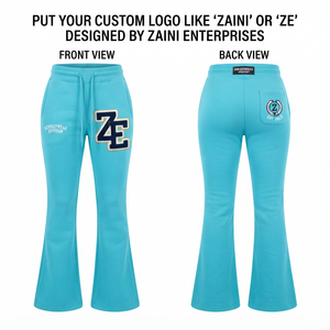 Pantalon évasé pour femme en molleton de coton premium 320 GSM, broderie logo chenille personnalisée, coupe large, style streetwear, couleur turquoise - Product Image 1