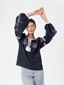 2024 Noir Roumain Brodé Blouse Collection 100% Coton Tops New Look Floral Gland Naturel Taille Lavable Tissé Armure - Product Image 2