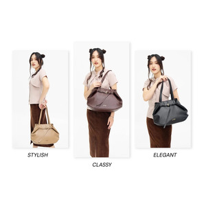 กระเป๋าหนังสังเคราะห์กันน้ำ Hody Premium ขนาด 18 นิ้ว ดีไซน์มินิมอล หูหิ้วสองข้าง ปิดด้วยซิป ซับในผ้าซาติน สีดำทั้งใบ - Product Image 6