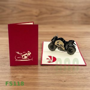 ANN HANDICRAFT FS118 Custom 3D Pop-up 'Naked Bike Friendship' Greeting Card-Die Cut <b>Matte</b> <b>Varnish</b> Thanksgiving Thank You Card - Product Image 3