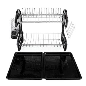 Scolapiatti Nero Multifunzionale a Doppio Strato con Ripiano per Ciotole, Piatti, Bacchette e Cucchiai - Product Image 4