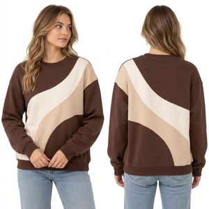 Sweat-shirts sportifs pour femmes en coton blanc et bleu marine, col rond, empiècements contrastants, 100 % coton, vente flash - Product Image 4