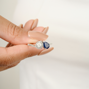 18K White Gold Toi Et Moi Diamond Ring with Pear Sapphire Accents - Product Image 4