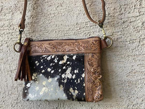 Bolso de Piel Metálica con Estampado Occidental para Mujer, Bolso de Piel de Vaca, Tallado a Mano, Borla de Cuero Bohemio, Novedad - Product Image 4