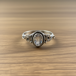 Elegant and Lightweight 3.1 Grams <b>Crystal</b> <b>Ring</b> Dainty Gemstone Bezel Setting Vintage Style - Product Image 2