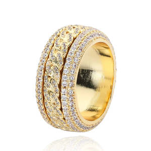 RB Gems VVS Moissanite Pave Setting <b>Spinner</b> <b>Ring</b> 925 Sterling Silver Yellow Vermeil Platinum Plating Iced Cuban Link Band - Product Image 5