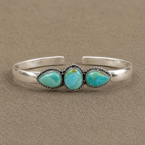 Kingman Turquoise Cluster Cuff <b>Bracelet</b>, Horseshoe Bangle, Southwestern Western Boho Jewelry, Unique Gift for her - Product Image 2