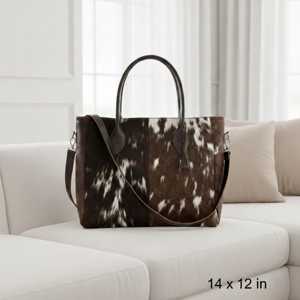Bolso Tote Grande de Cuero Genuino con Pelo de Vaca, Color Sólido, con Cierre de Cremallera y Bordado para Mujer LHTB-0013 - Product Image 1
