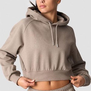 Sudadera con capucha corta personalizada para mujer, lavada a la piedra, de manga larga, para invierno, al por mayor, para gimnasio y entrenamiento - Product Image 1