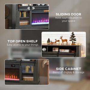 Meuble TV électrique personnalisable pour téléviseurs de 80 pouces, console en bois MDF avec rangement ouvert et armoires latérales, gris - Product Image 5