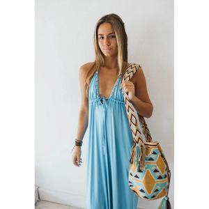 Vestido Maxi Azul Cielo con Cuello Redondo, Diseño Elegante y Desenfadado, Silueta Fluida, 100% Algodón, Disponible en ODM para Mujer - Product Image 2