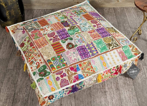 Housse de coussin carrée en patchwork faite à la main, style bohème, brodée, décorative, décoration d'intérieur, garniture à franges multicolores - Product Image 2