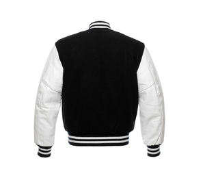 Chaqueta Bomber Unisex Estilo Béisbol Universitario con Capucha, Negra y Blanca, con Botones, Logotipo Personalizado, Cuello Alto y Letra Bordada en la Parte Delantera - Product Image 3