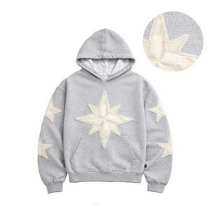<b>Men's</b> Custom Heavyweight 400 GSM Cotton Applique Distressed Patch Hoodies Rhinestone Crystal <b>Studs</b> Pullover Sweatshirt OEM ODM - Product Image 2