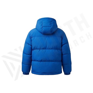 Hooded <b>Quilted</b> Jacket Blue Full Sleeve Winter Thick Polyester Filling Woven Fabric Regular Length <b>Single</b> Button Closure - Product Image 2