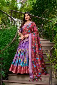 <b>Women</b>’s Ola Silk Traditional <b>Skirt</b> Set with Matching Unstitched Blouse - Product Image 2
