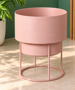 Maceta Metálica Rosa con Soporte, Moderna Maceta Cilíndrica de Lujo para Interiores y Exteriores, Hogar y Jardín - Product Image 2