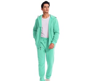 Survêtement à capuche vert menthe pour homme, couleur unie, coupe décontractée, 100 % coton respirant, coupe régulière, style automne - Product Image 1