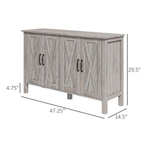 Gray <b>Kitchen</b> Buffet Cabinet 4 Barn Doors and 2 Adjustable Shelves <b>Sideboard</b> for Living Room Hallway - Product Image 3