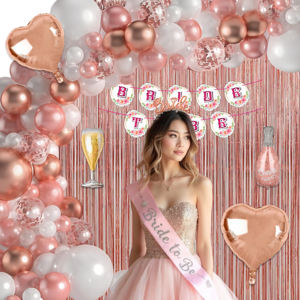 Kit de Decoración Premium para Futuro Novio |   48 Globos de Corazón en Color Oro Rosa y Blanco |   Cinta para el pelo con diseño de banderín/cortina - Product Image 1