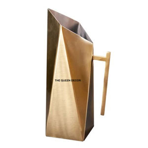 Jarra de Agua Potable de Diseño Nuevo, Metal, Acero Inoxidable, Plateado Brillante, con Asa de Latón, Forma Ovalada - Product Image 2