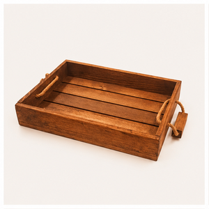 Plateau de service rectangulaire en bois rustique de qualité supérieure avec poignées en corde décoratives, grand plateau artisanal en bois pour table basse et ottoman - Product Image 1