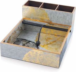 Handmade Floral Print Wooden Cutlery Holder Four Section Utensil Caddy <b>Tabletop</b> Flatware Storage Kitchen Dining Counter Box - Product Image 2