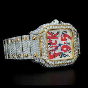 Montre en acier inoxydable de qualité supérieure, entièrement sertie de moissanite, fabriquée à la main, mouvement à quartz. - Product Image 6