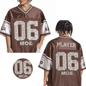 Maillot de football américain Y2K tendance en strass marron de qualité supérieure, coupe oversize en satin et maille, logo personnalisé, fournisseur OEM en gros aux États-Unis - Product Image 1