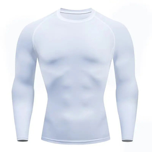 <b>White</b> <b>Long</b> <b>Sleeve</b> Rash Guard <b>Men</b> Quick Dry Compression Shirt Full <b>Sleeve</b> Polyester Sports <b>Top</b> Fitness Training Wear - Product Image 1