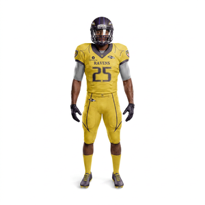 Uniforme de Fútbol Americano Personalizado en Amarillo y Morado – Conjunto de Camiseta y Pantalones Sublimados con Logotipo, Nombre y Número del Equipo Personalizados - Product Image 1