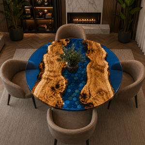 Mesa de Centro Moderna de Resina Epoxi Azul Brillante, Ecológica, para Decoración de Hogar de Lujo, Ideal para Diwali - Product Image 1