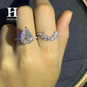 Conjunto de Anillos de Boda Modernos en Forma de Lágrima, 2 Piezas, con Tiara Entrelazada y Banda en Forma de Media Luna, Oro Blanco de 10K y 14K - Product Image 2