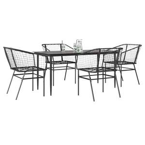 Juego de comedor de patio de 5 piezas de ratán sintético negro con colección de muebles de jardín de vidrio - Product Image 1