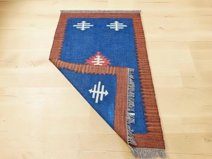 Handmade Kilim Area Rug Geometric Pattern Blue <b>Brown</b> Rectangle Flatweave <b>Wool</b> Acrylic Jute Backing Living Room Prayer Rug - Product Image 5