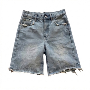 Pantalones Cortos Bermuda de Mezclilla Lavada de Cintura Alta para Hombre, Estilo Casual, con Botones, Dobladillo Deshilachado, Transpirables, para Verano - Product Image 1