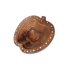 ตะกร้าผลไม้รูปแอปเปิ้ลทำจากไม้ พับได้ ตะกร้าผลไม้และผักตกแต่งทำมือ สำหรับวางบนโต๊ะครัว ตกแต่งบ้าน - Product Image 4