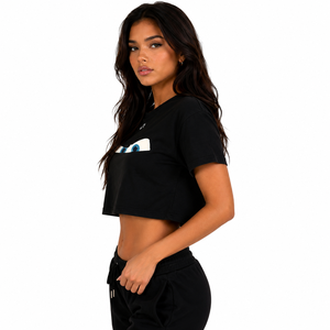 2026 Trendy Custom Logo Women Cropped T Shirt Casual Streetwear Graphic Crop Tee Soft Cotton <b>Blend</b> Fashion Top Women's Shirts - Product Image 3