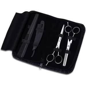 Ensemble de ciseaux de coiffure professionnels avec lames en acier inoxydable tranchantes, peigne pour droitiers dans un étui noir - Product Image 1