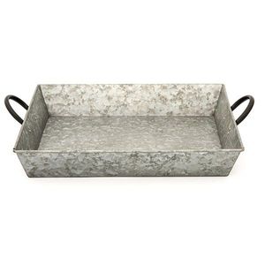Plateau de service rectangulaire en métal avec poignées en bois, design rétro durable, motif uni - Product Image 4