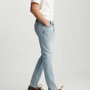 Jeans pour homme sur mesure, coupe droite, délavage clair, denim en coton de qualité supérieure, décontracté, 5 poches, fabricant OEM ODM - Product Image 2