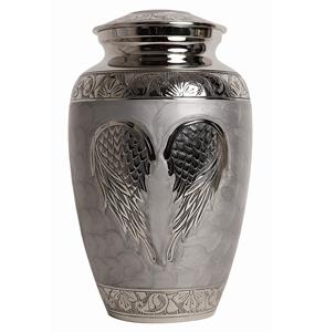 Urna Funeraria de Metal para Adultos, Color Blanco Hueso, con Alas de Ángel Plateadas Grabadas, Estilo Americano/Europeo, para Guardar Cenizas - Product Image 1