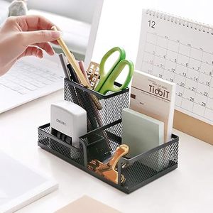 Metal Desk Organizer Square Pen Holder With Mesh Compartment Storage <b>Tray</b> For Office Supplies And Stationery Items - Product Image 6