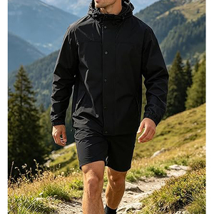 Men's Waterproof Hooded <b>Windbreaker</b> Jacket Casual Outdoor Wear <b>Black</b> Polyester Shell Regular Fit with Zipper Closure - Product Image 4