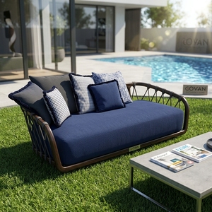 Meubles de jardin, style moderne, hôtel, patio, loisirs, bois de teck massif, accents en corde, canapé trois places d'extérieur <span class=keywords><strong>GOVAN</strong></span> - Product Image 1